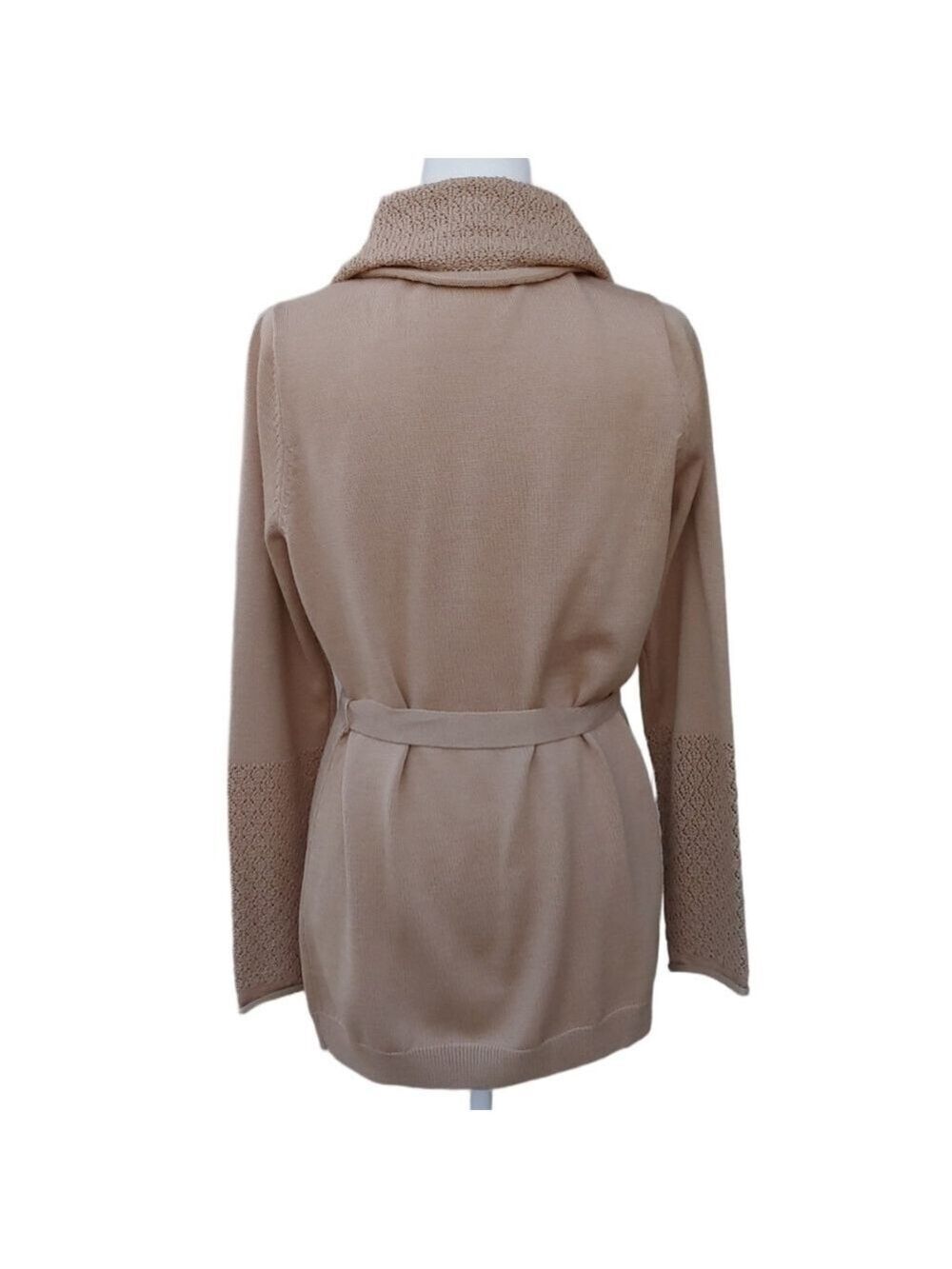 Calvin Klein Belted Wool Blend Wrap Cardigan Coat in Camel Tan Women's Large - Picture 4 of 16